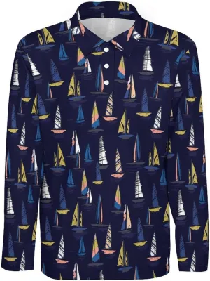 Mens Flamingos Polo Shirts Quick-Dry Moisture Wicking 3D Print Long Sleeve Golf Shirts