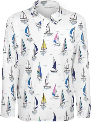 Mens Flower Polo Shirts Quick-Dry Moisture Wicking 3D Print Long Sleeve Golf Shirts
