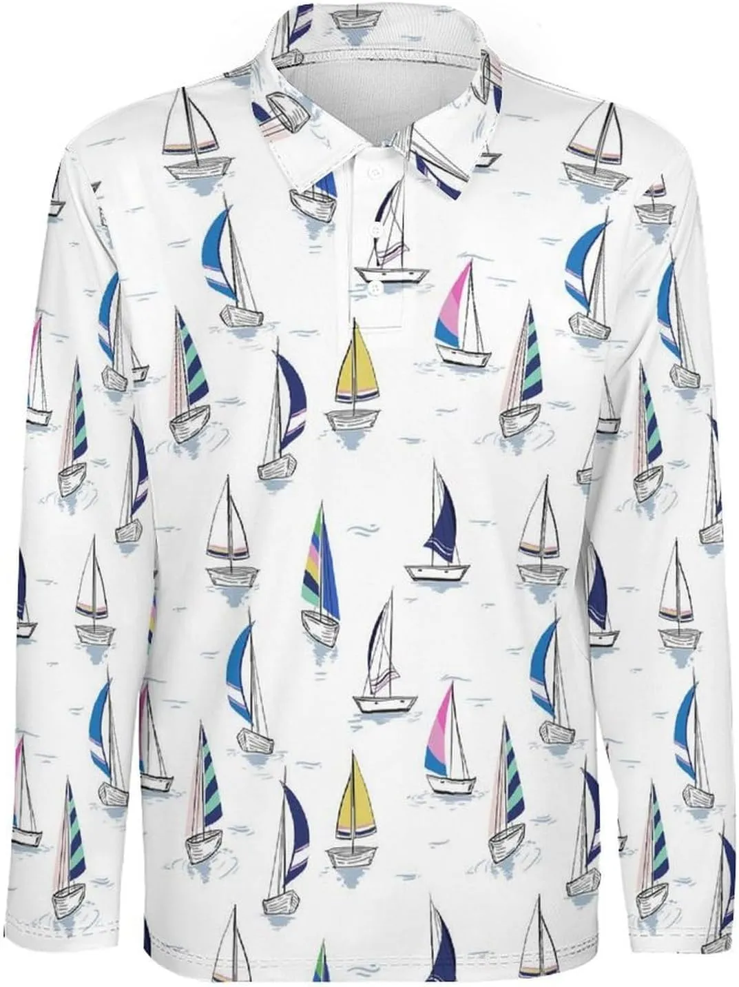 Mens Flower Polo Shirts Quick-Dry Moisture Wicking 3D Print Long Sleeve Golf Shirts