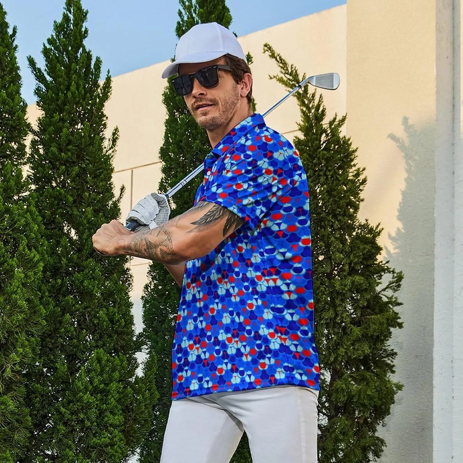Men's Funny Golf Shirts Hawaiian Polo Shirts 80S Flashes Polo Shirts Funny Hawaiian Beach Summer Golf Polo Shirts