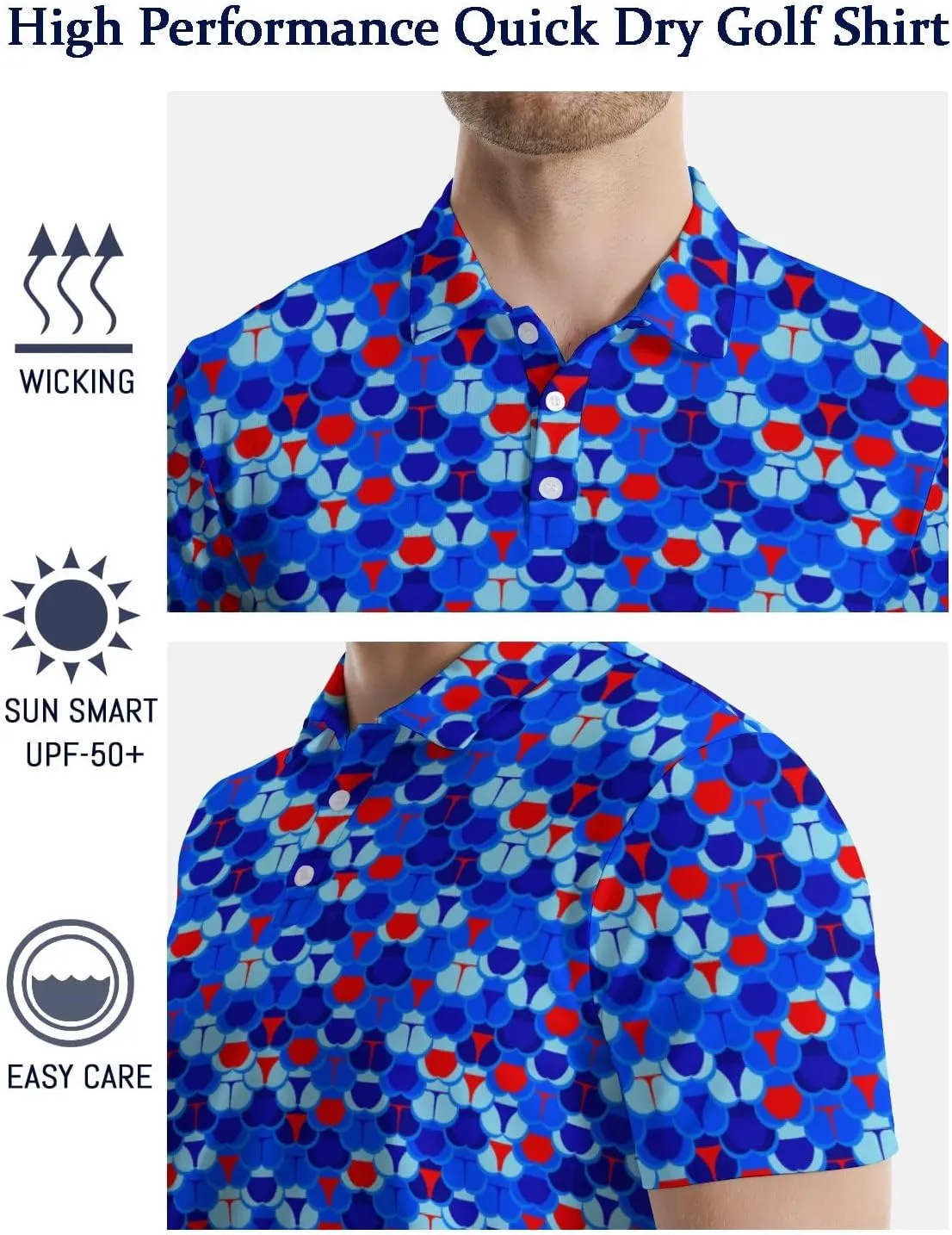 Men's Funny Golf Shirts Hawaiian Polo Shirts 80S Flashes Polo Shirts Funny Hawaiian Beach Summer Golf Polo Shirts