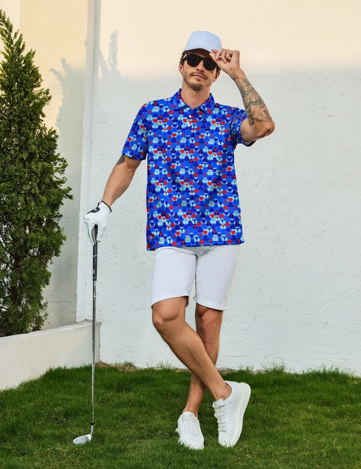 Men's Funny Golf Shirts Hawaiian Polo Shirts 80S Flashes Polo Shirts Funny Hawaiian Beach Summer Golf Polo Shirts