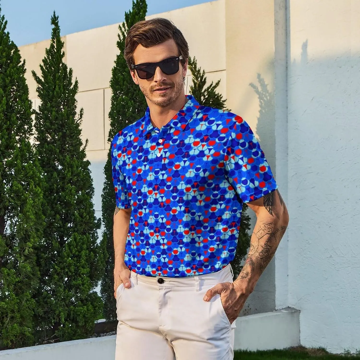 Men's Funny Golf Shirts Hawaiian Polo Shirts 80S Flashes Polo Shirts Funny Hawaiian Beach Summer Golf Polo Shirts