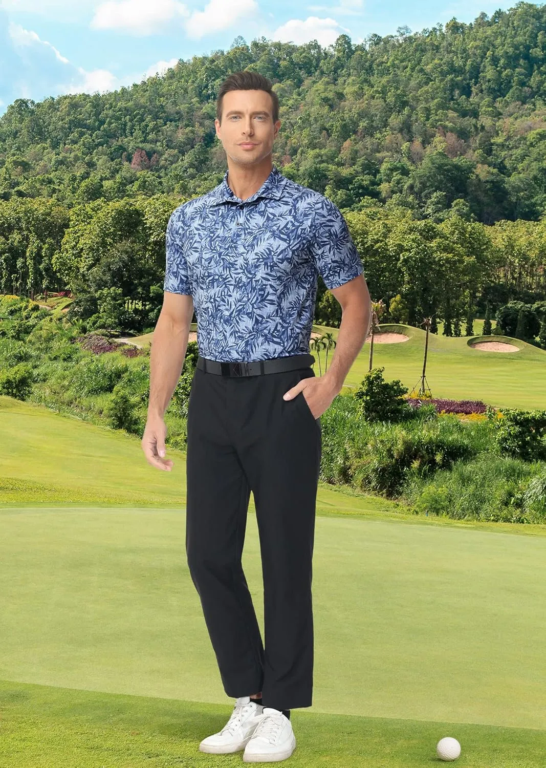 Men's Golf Polo Shirts Dry Fit Short Sleeve Print Performance Collared Polo Shirts