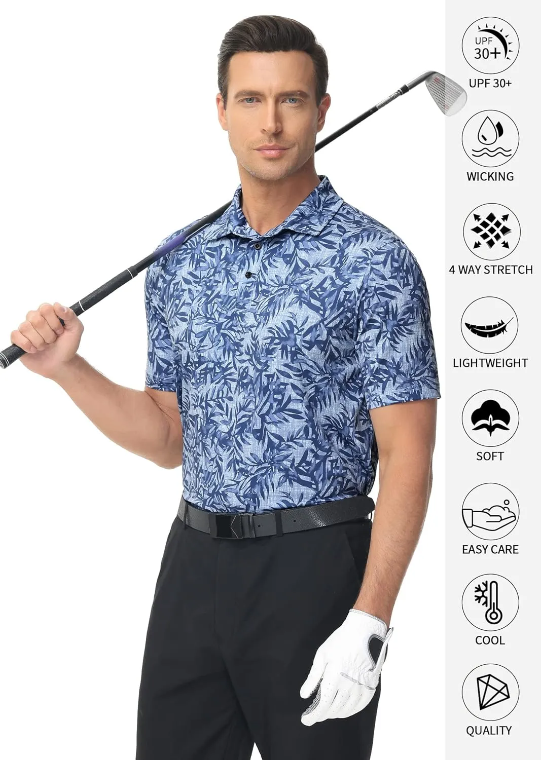 Men's Golf Polo Shirts Dry Fit Short Sleeve Print Performance Collared Polo Shirts