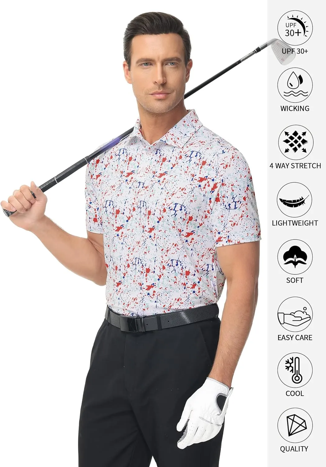 Men's Golf Polo Shirts Dry Fit Short Sleeve Print Performance Collared Polo Shirts