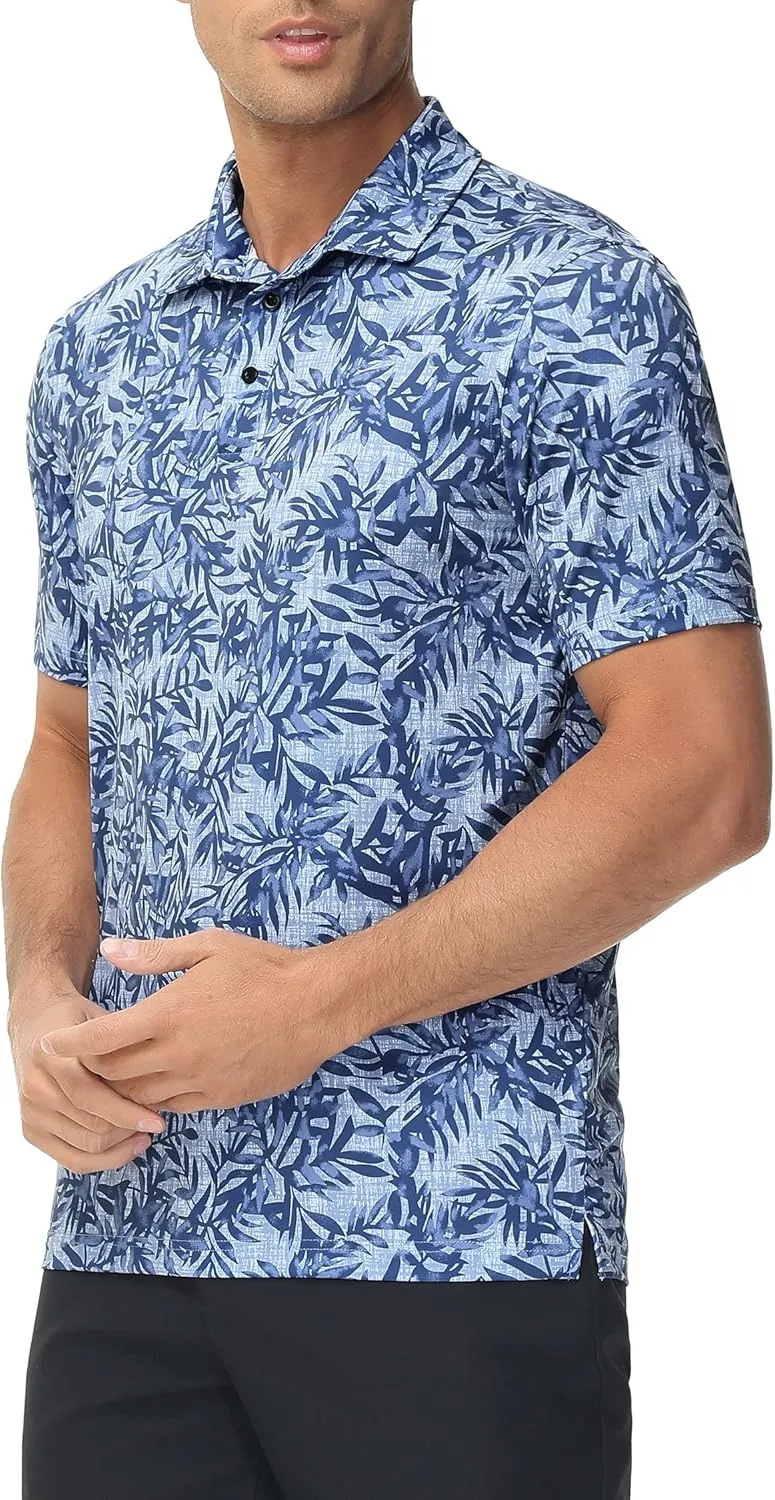 Men's Golf Polo Shirts Dry Fit Short Sleeve Print Performance Collared Polo Shirts