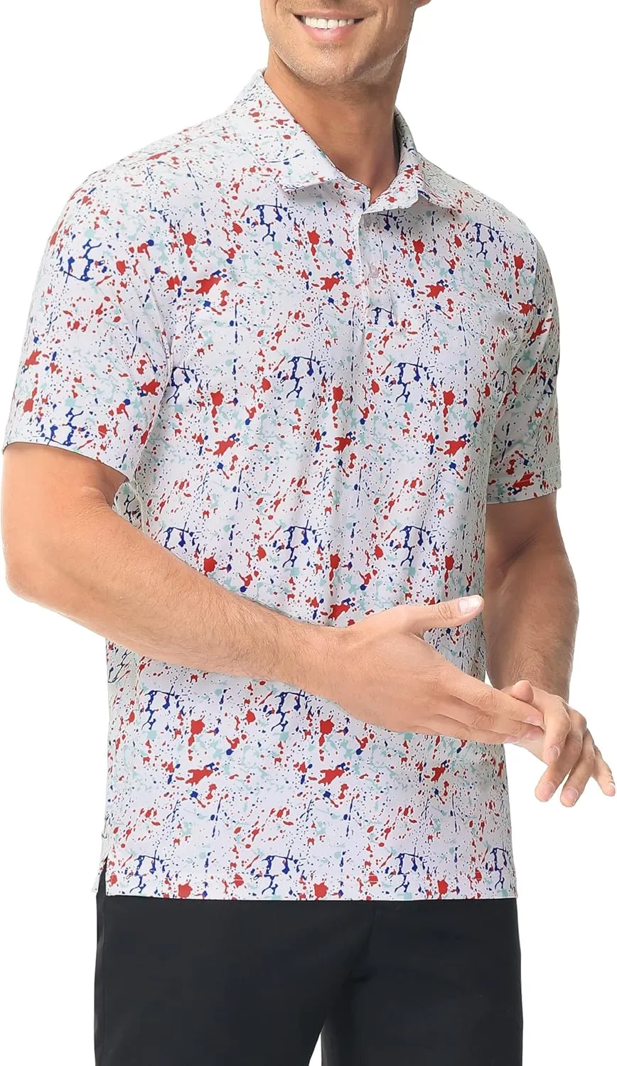 Men's Golf Polo Shirts Dry Fit Short Sleeve Print Performance Collared Polo Shirts