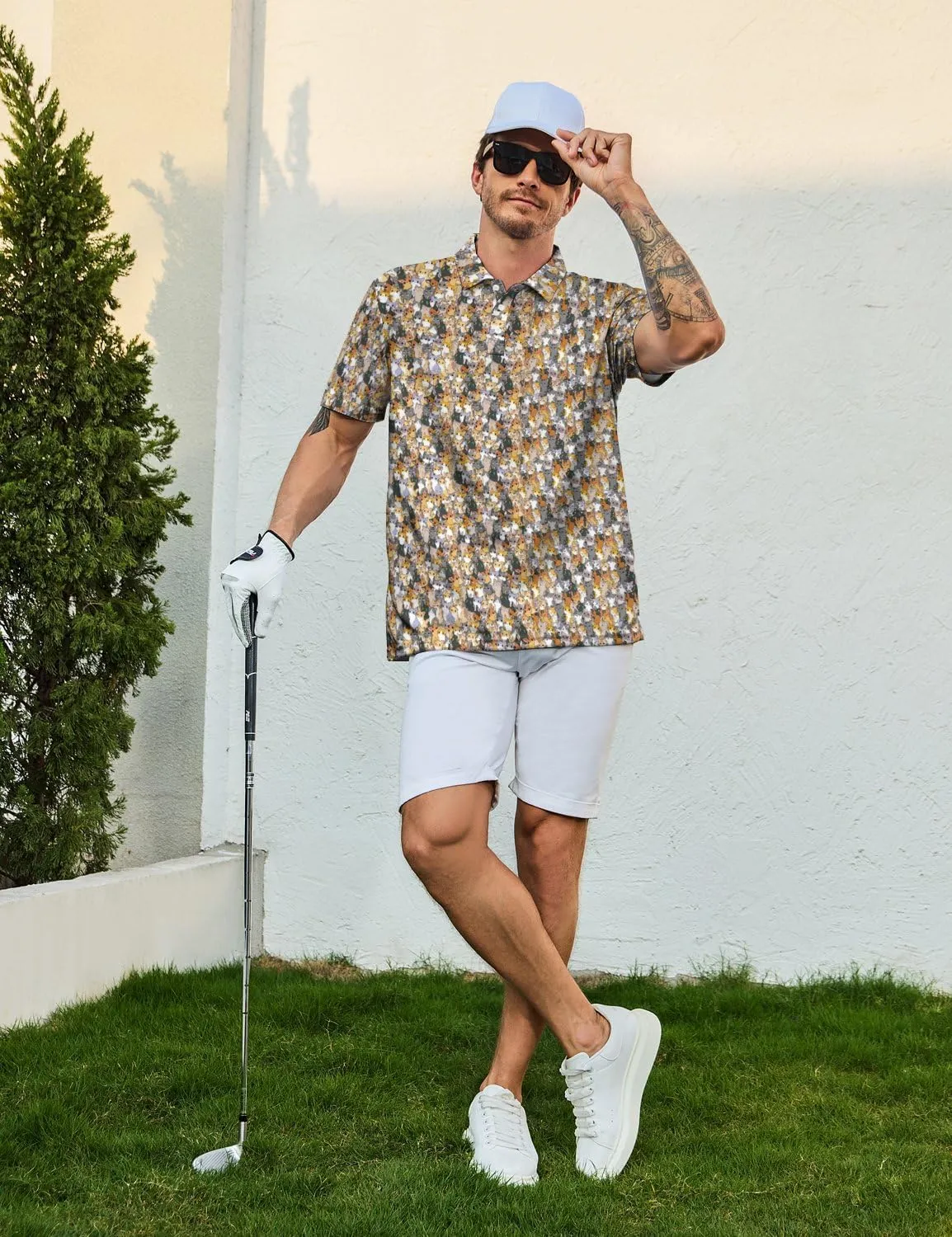 Men's Golf Shirts Moisture Wicking Quick Dry Performance Golf Polo Shirts for Men Fashion Print Short Sleeve Polo Shirts