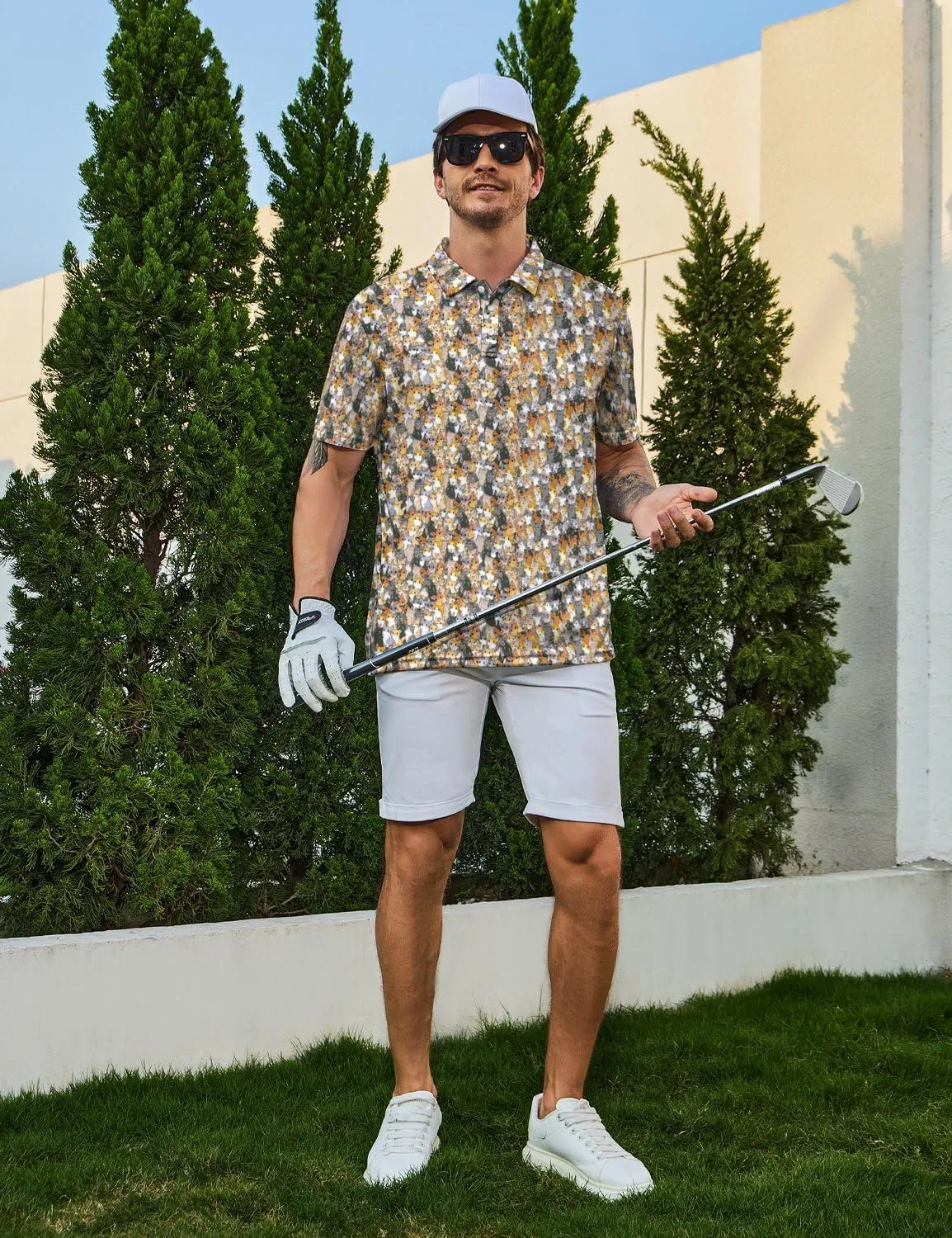 Men's Golf Shirts Moisture Wicking Quick Dry Performance Golf Polo Shirts for Men Fashion Print Short Sleeve Polo Shirts