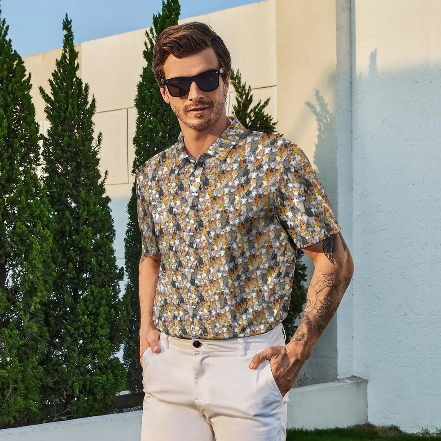 Men's Golf Shirts Moisture Wicking Quick Dry Performance Golf Polo Shirts for Men Fashion Print Short Sleeve Polo Shirts