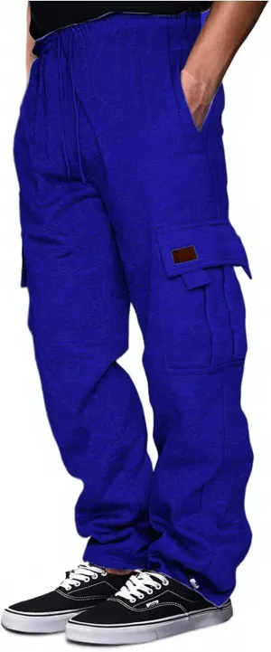 Mens Heavyweight Fleece Cargo Sweatpants Baggy Stretch Drawstring Elastic Waist Athletic Jogger Sweat Pant with Pockets
