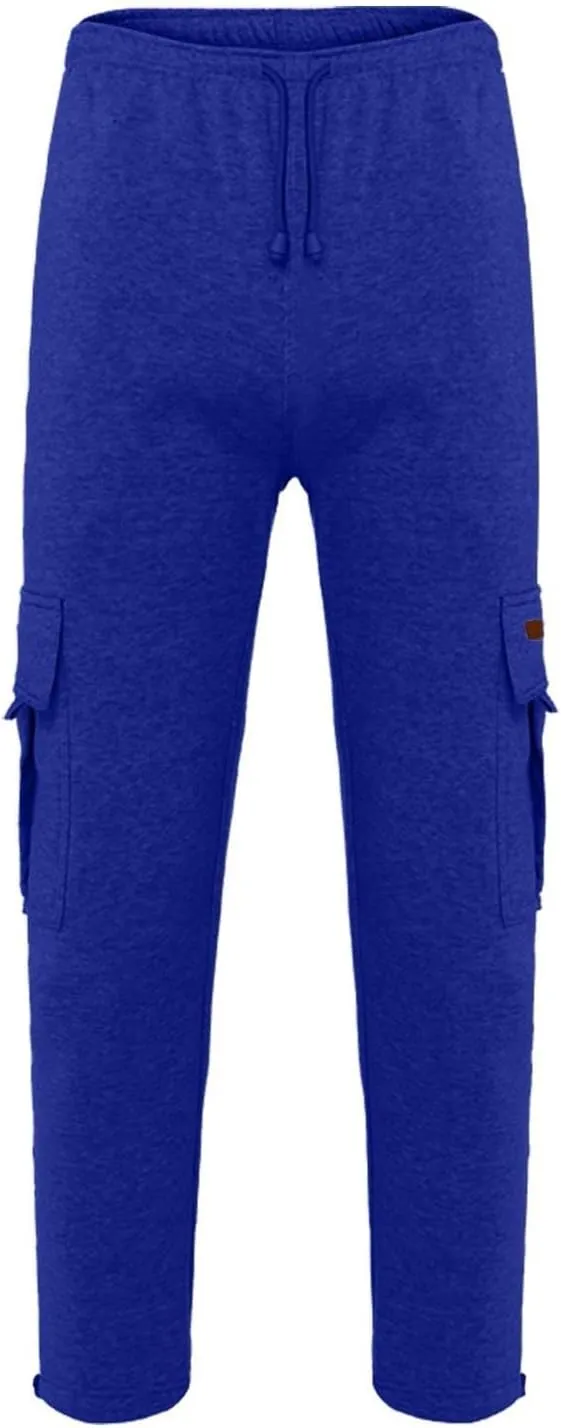 Mens Heavyweight Fleece Cargo Sweatpants Baggy Stretch Drawstring Elastic Waist Athletic Jogger Sweat Pant with Pockets