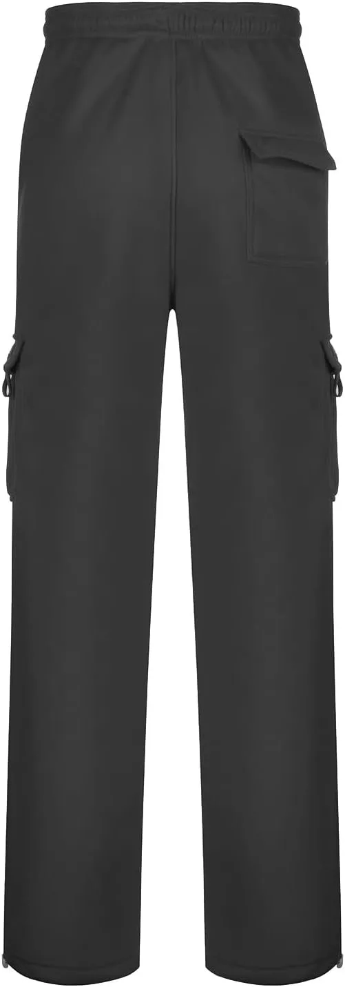 Mens Heavyweight Fleece Cargo Sweatpants Baggy Stretch Drawstring Elastic Waist Athletic Jogger Sweat Pant with Pockets