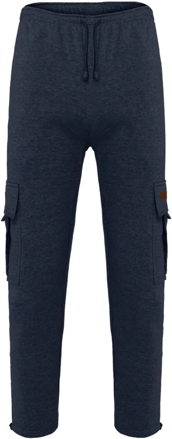 Mens Heavyweight Fleece Cargo Sweatpants Baggy Stretch Drawstring Elastic Waist Athletic Jogger Sweat Pant with Pockets