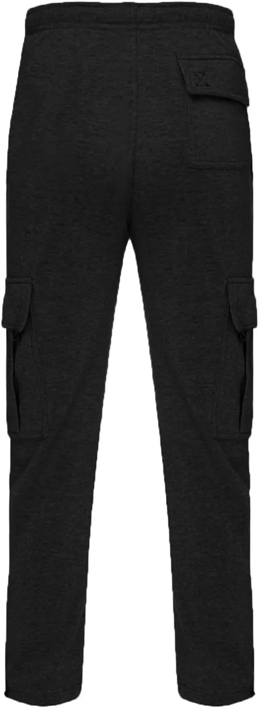 Mens Heavyweight Fleece Cargo Sweatpants Baggy Stretch Drawstring Elastic Waist Athletic Jogger Sweat Pant with Pockets