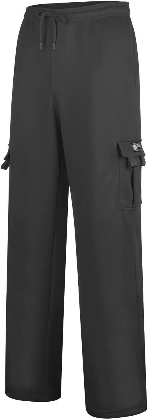 Mens Heavyweight Fleece Cargo Sweatpants Baggy Stretch Drawstring Elastic Waist Athletic Jogger Sweat Pant with Pockets