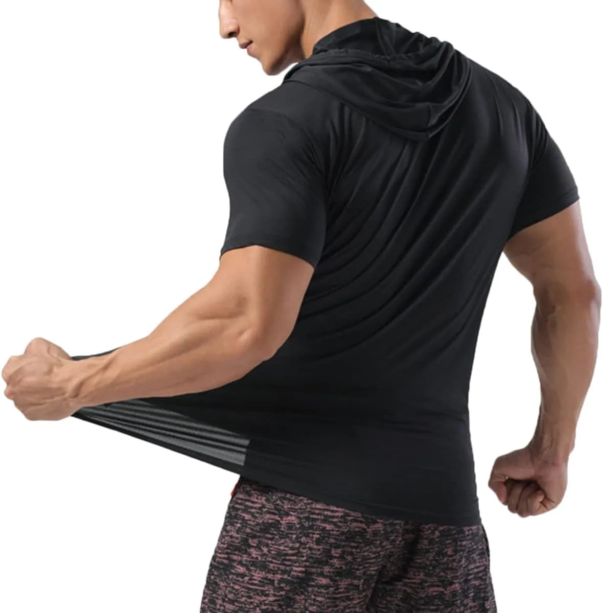 Mens Muscle Cotton Lightweight Workout Short Sleeve Hooded T-Shirts Gym Hoodies T63
