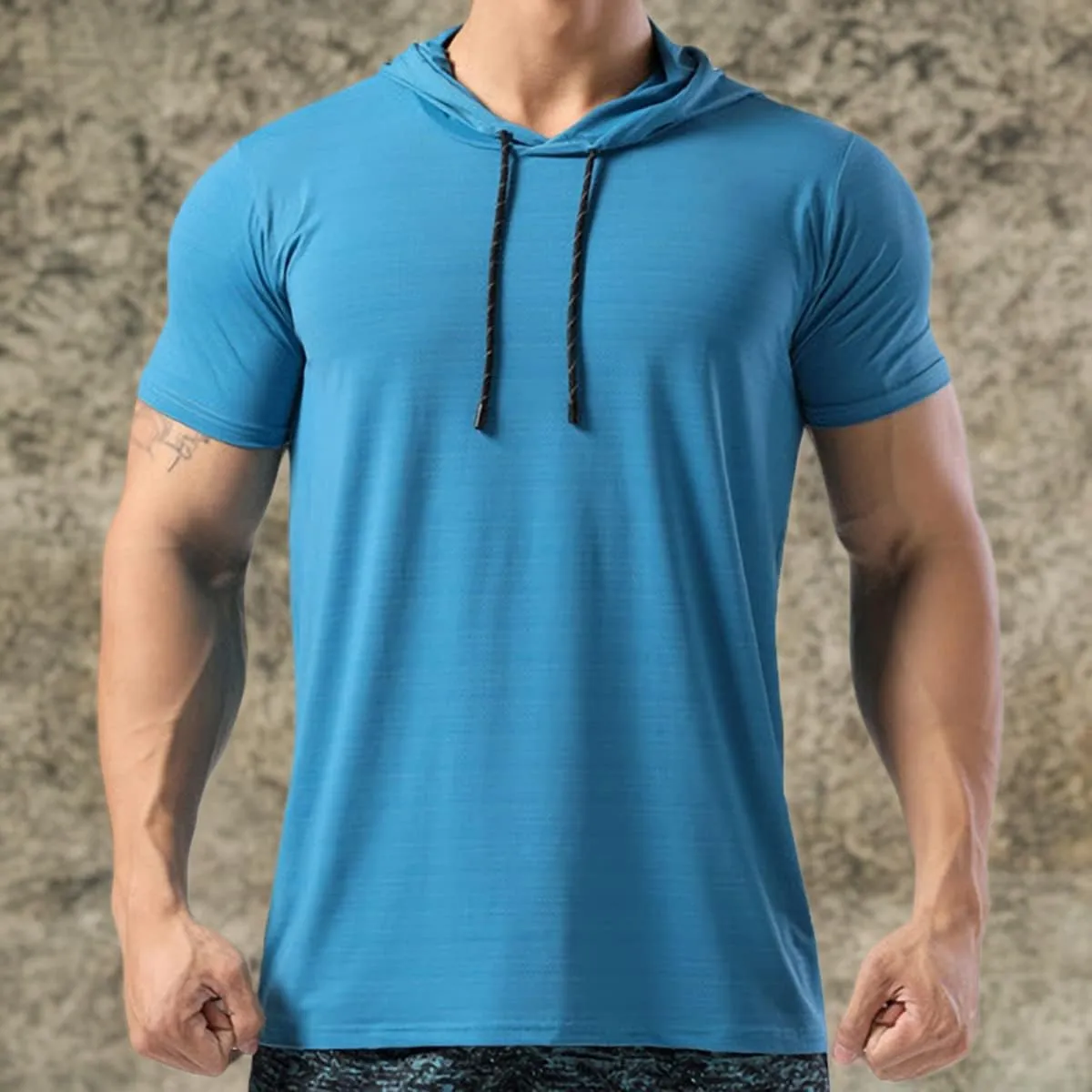 Mens Muscle Cotton Lightweight Workout Short Sleeve Hooded T-Shirts Gym Hoodies T63