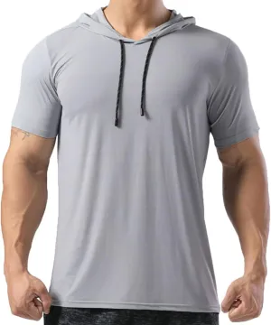 Mens Muscle Cotton Lightweight Workout Short Sleeve Hooded T-Shirts Gym Hoodies T63