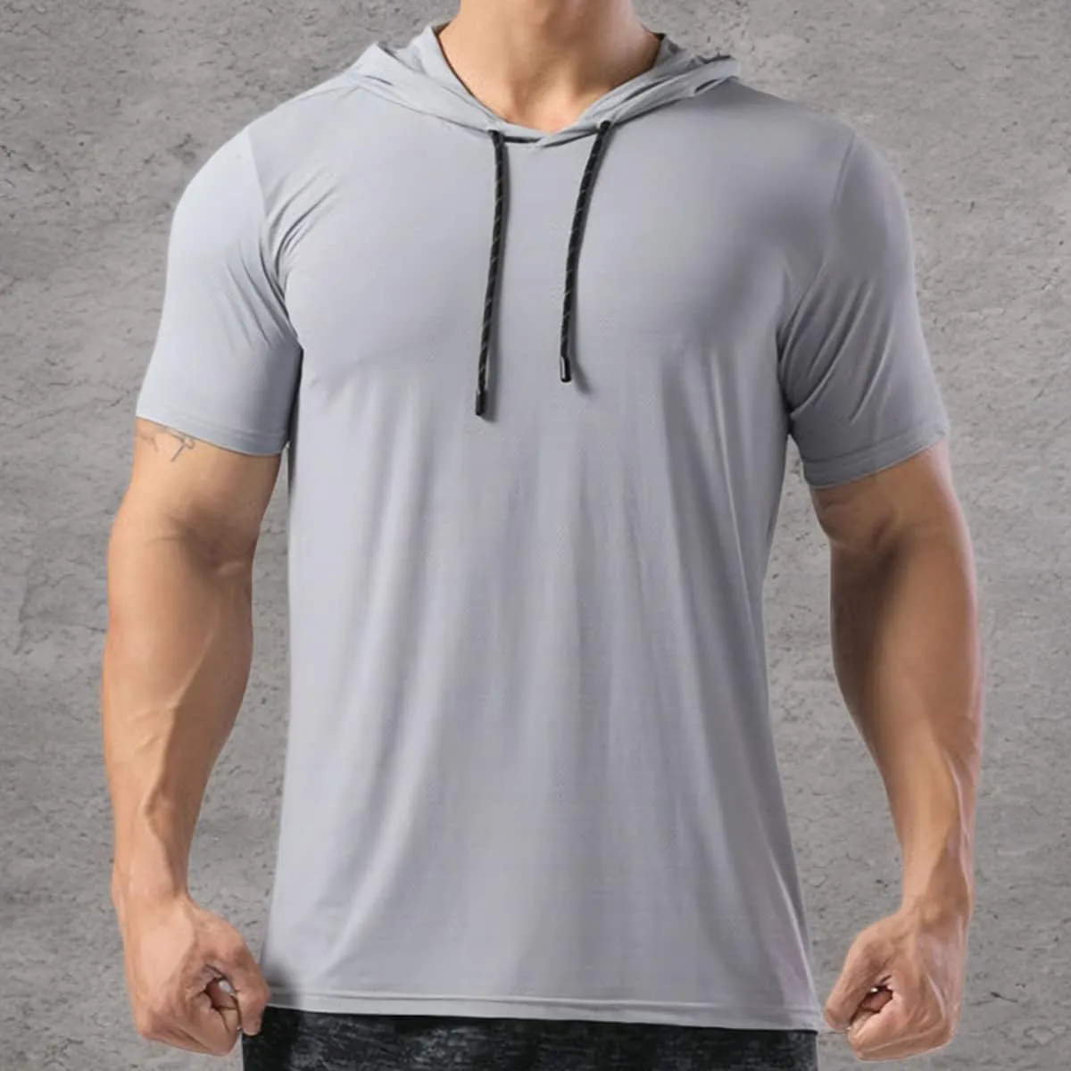 Mens Muscle Cotton Lightweight Workout Short Sleeve Hooded T-Shirts Gym Hoodies T63