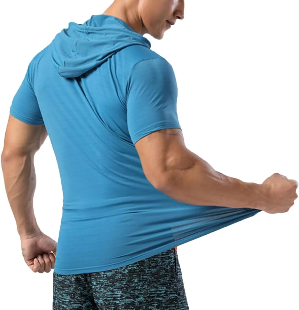 Mens Muscle Cotton Lightweight Workout Short Sleeve Hooded T-Shirts Gym Hoodies T63