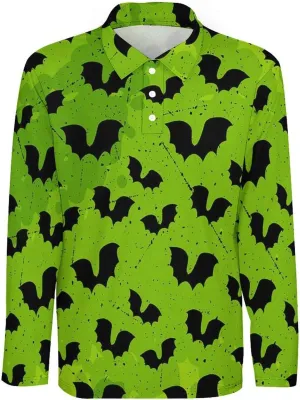 Mens Palms Trees Polo Shirts Quick-Dry Moisture Wicking 3D Print Long Sleeve Golf Shirts