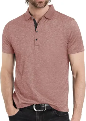 Men's Polo Shirts Short Sleeve Golf Polo Moisture Wicking Heather Tipped Casual Collared Shirts