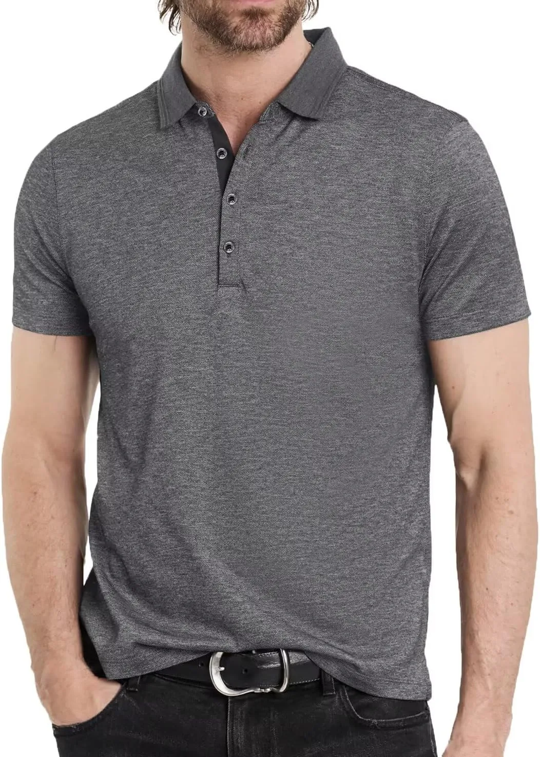 Men's Polo Shirts Short Sleeve Golf Polo Moisture Wicking Heather Tipped Casual Collared Shirts