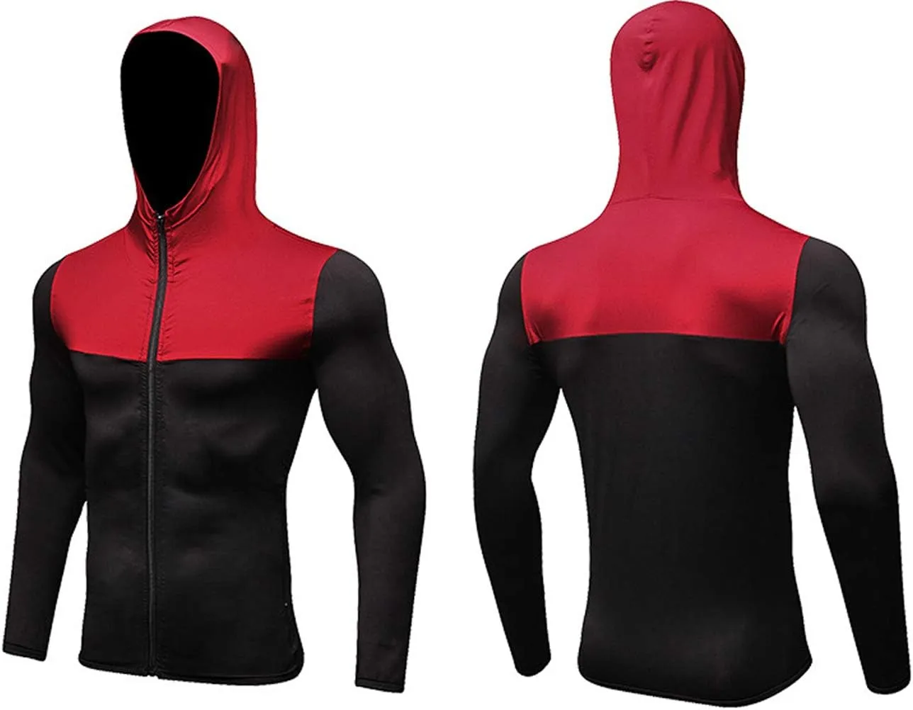 Men's Quick-Dry Hoodies Running Sweatshirt Slim Fit Zip Up Fitness Gym T Shirts