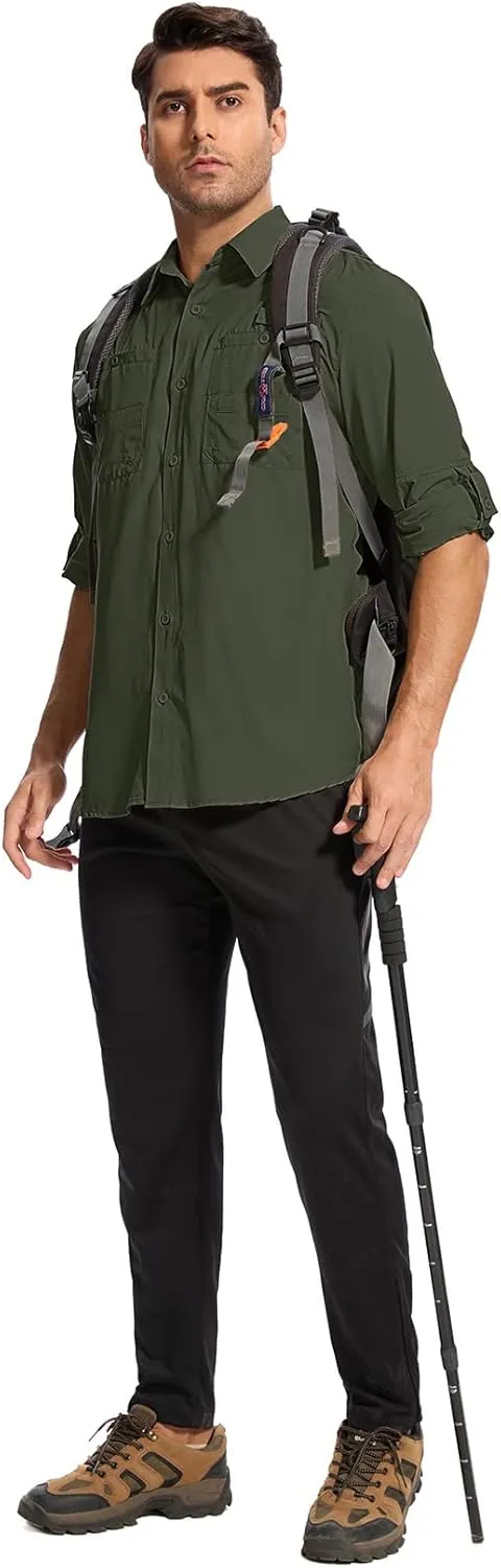 Mens Safari Shirt Long Sleeve UPF 50  Sun Protection Fishing Shirts MenConvertible Cuffs Hiking Shirts for Men