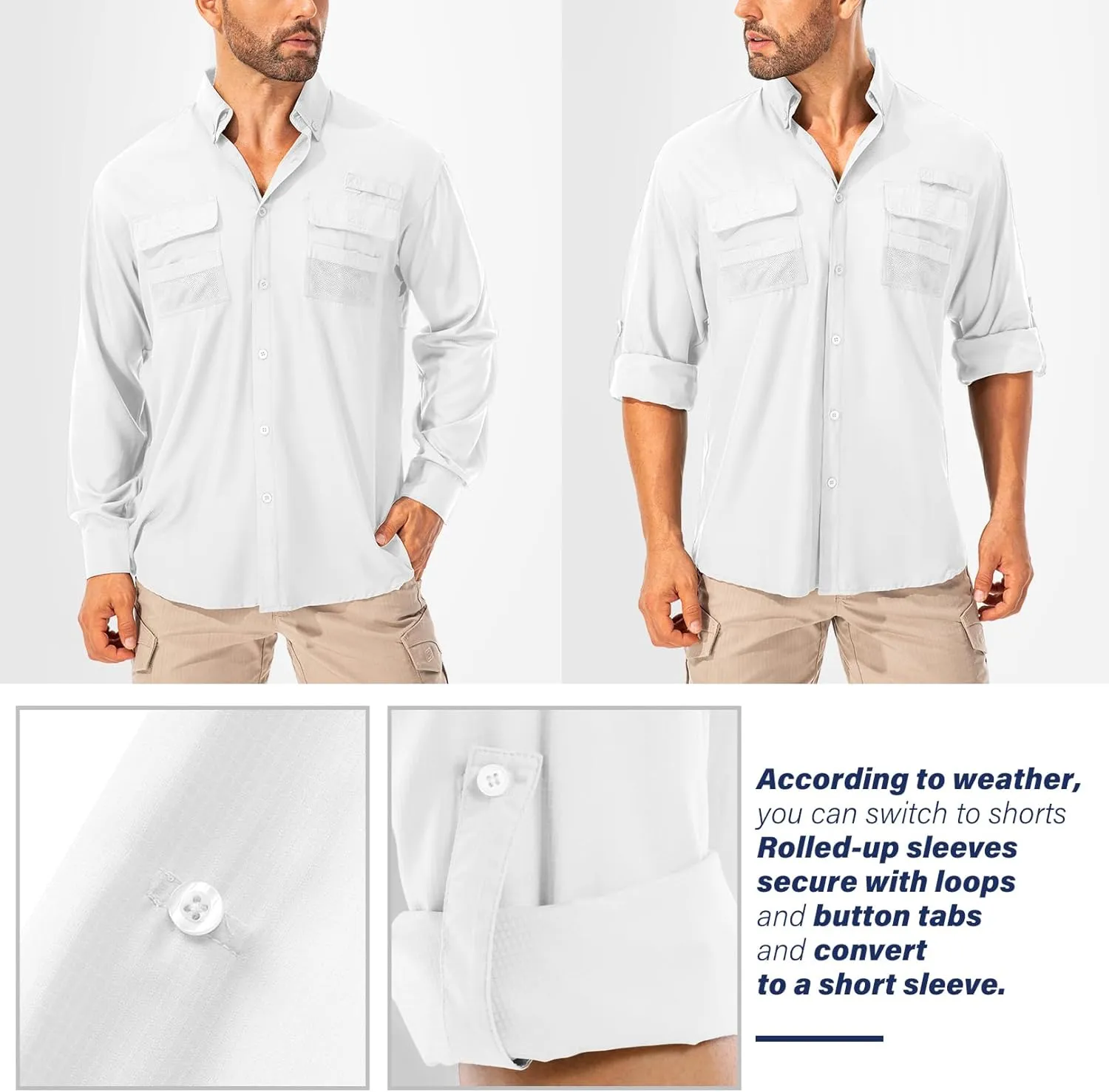 Men's Sun Protection Fishing Shirts Long Sleeve Safari Shirts UPF 50 UV Quick Dry Cooling Travel Work Shirts