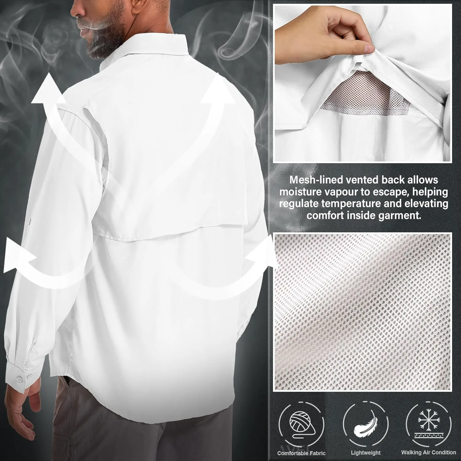 Men's Sun Protection Fishing Shirts Long Sleeve Safari Shirts UPF 50 UV Quick Dry Cooling Travel Work Shirts