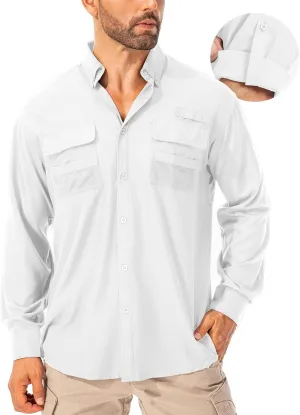 Men's Sun Protection Fishing Shirts Long Sleeve Safari Shirts UPF 50 UV Quick Dry Cooling Travel Work Shirts