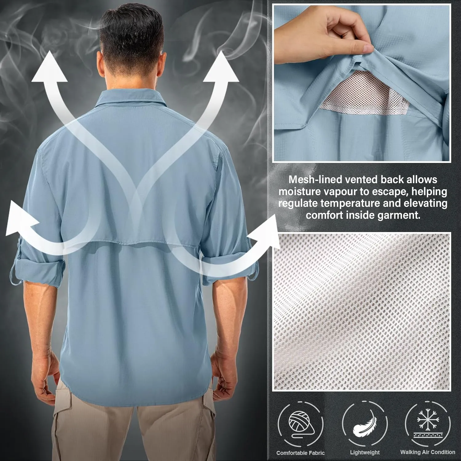 Men's Sun Protection Fishing Shirts Long Sleeve Safari Shirts UPF 50 UV Quick Dry Cooling Travel Work Shirts