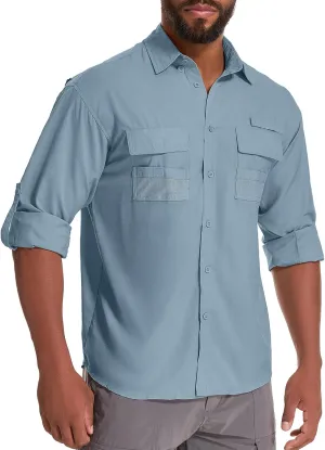 Men's Sun Protection Fishing Shirts Long Sleeve Safari Shirts UPF 50 UV Quick Dry Cooling Travel Work Shirts