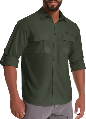 Men's Sun Protection Fishing Shirts Long Sleeve Safari Shirts UPF 50 UV Quick Dry Cooling Travel Work Shirts
