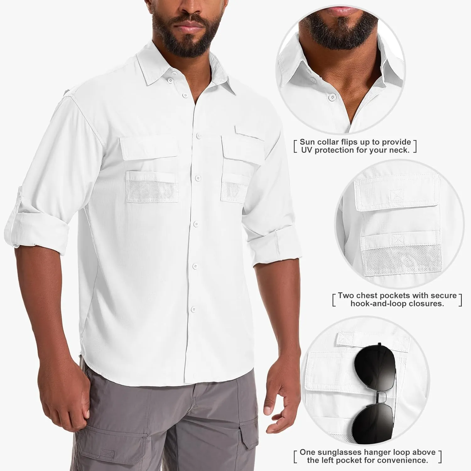 Men's Sun Protection Fishing Shirts Long Sleeve Safari Shirts UPF 50 UV Quick Dry Cooling Travel Work Shirts