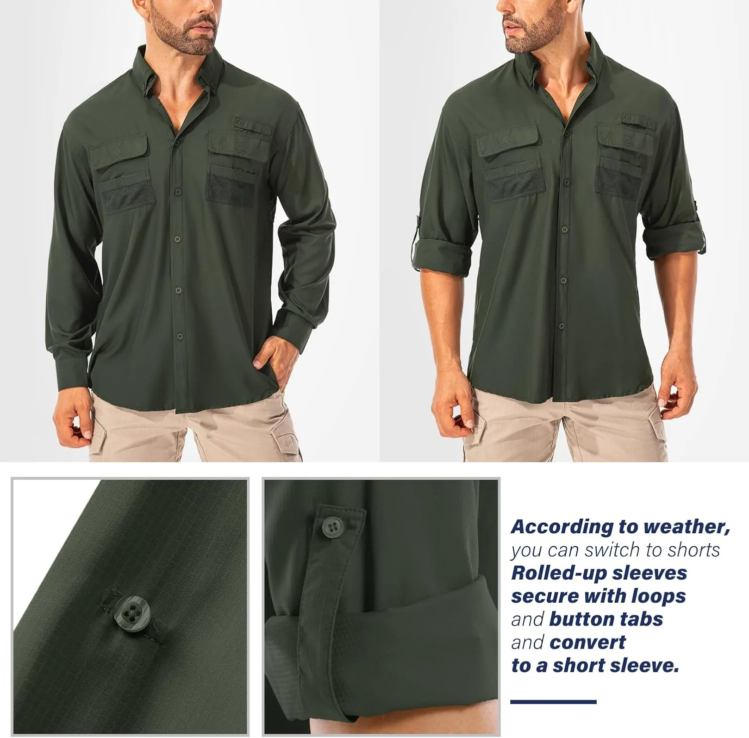 Men's Sun Protection Fishing Shirts Long Sleeve Safari Shirts UPF 50 UV Quick Dry Cooling Travel Work Shirts