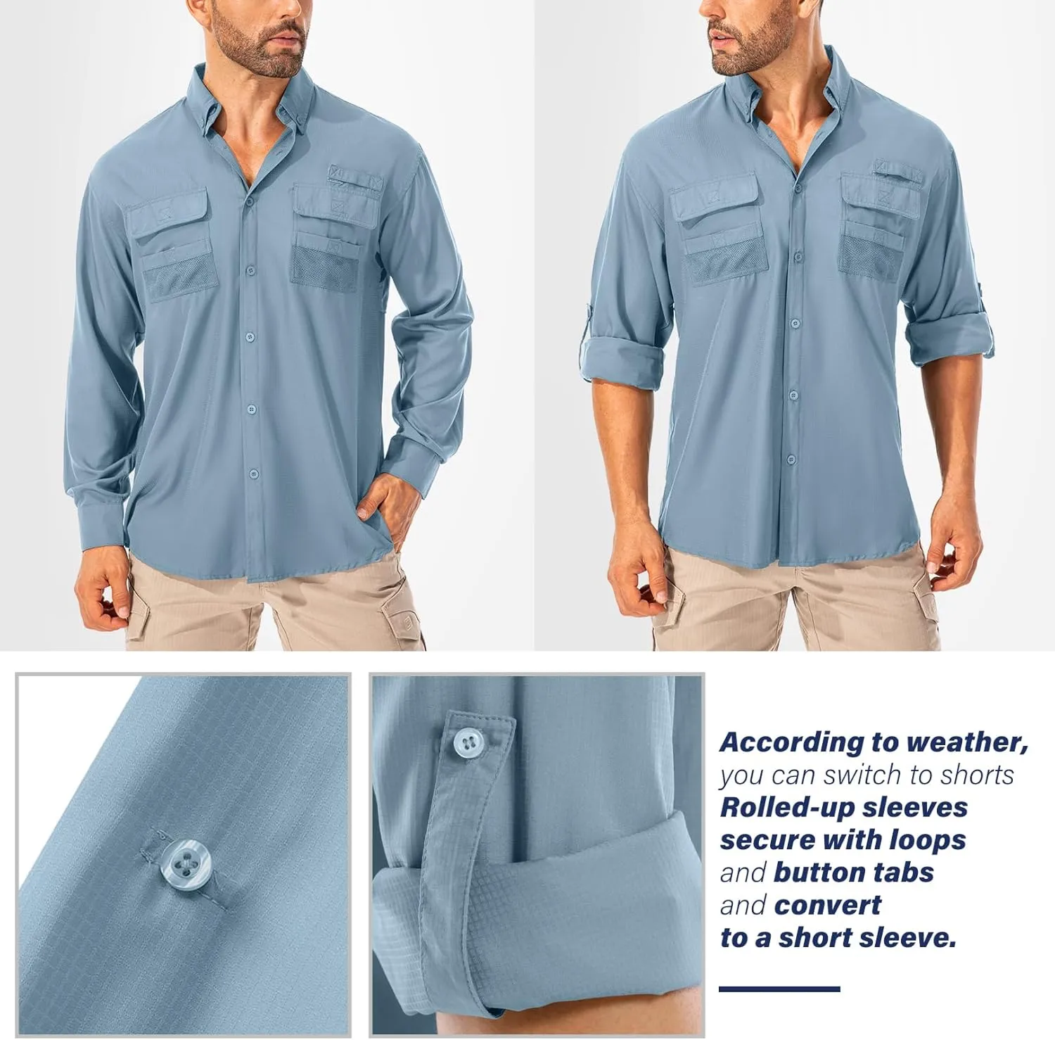 Men's Sun Protection Fishing Shirts Long Sleeve Safari Shirts UPF 50 UV Quick Dry Cooling Travel Work Shirts