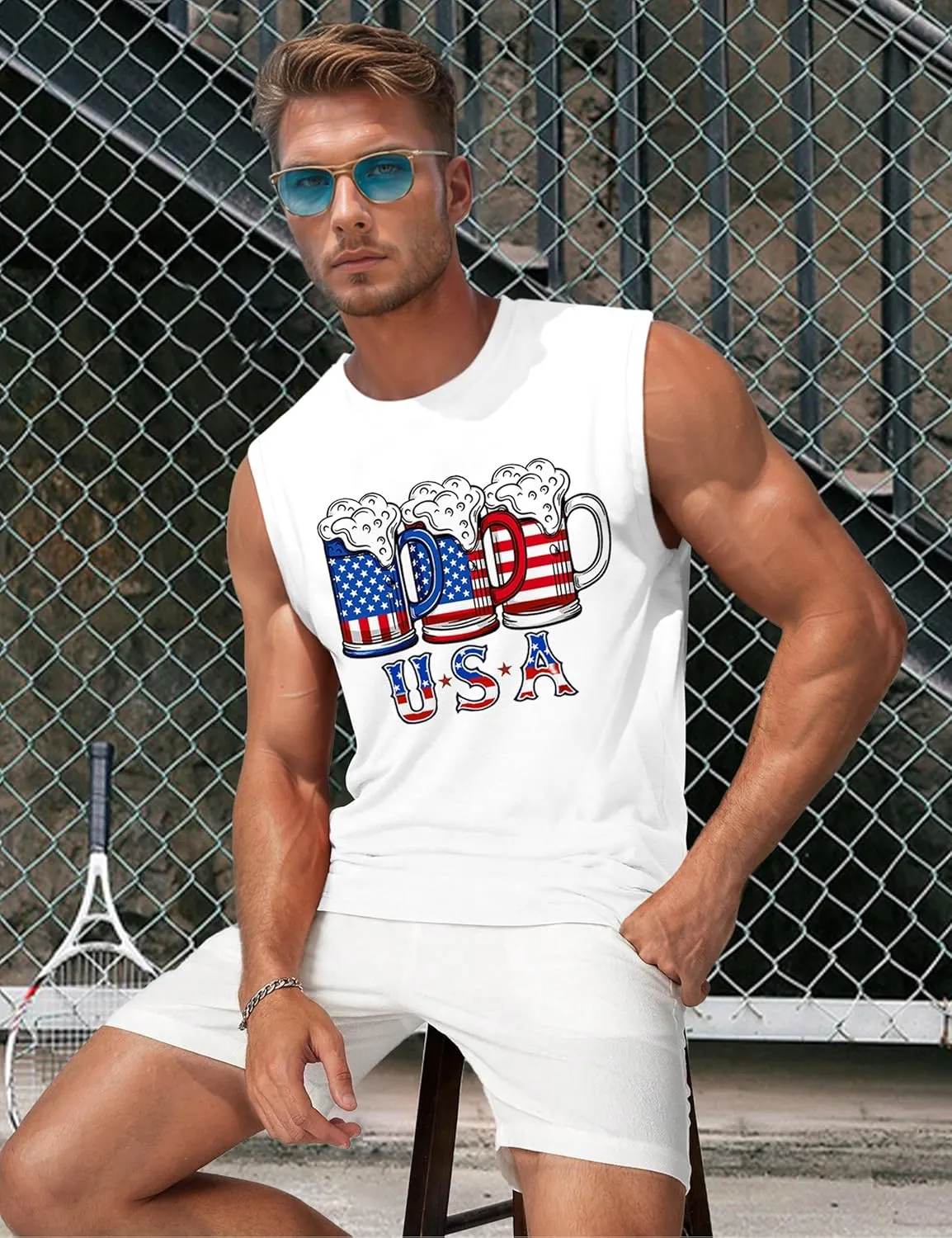 Men's Tank Tops Graphic Tank Tops for Men Summer Hawaiian Palm Tree Sleeveless Muscle Gym Shirt Mens Beach Tank Tops