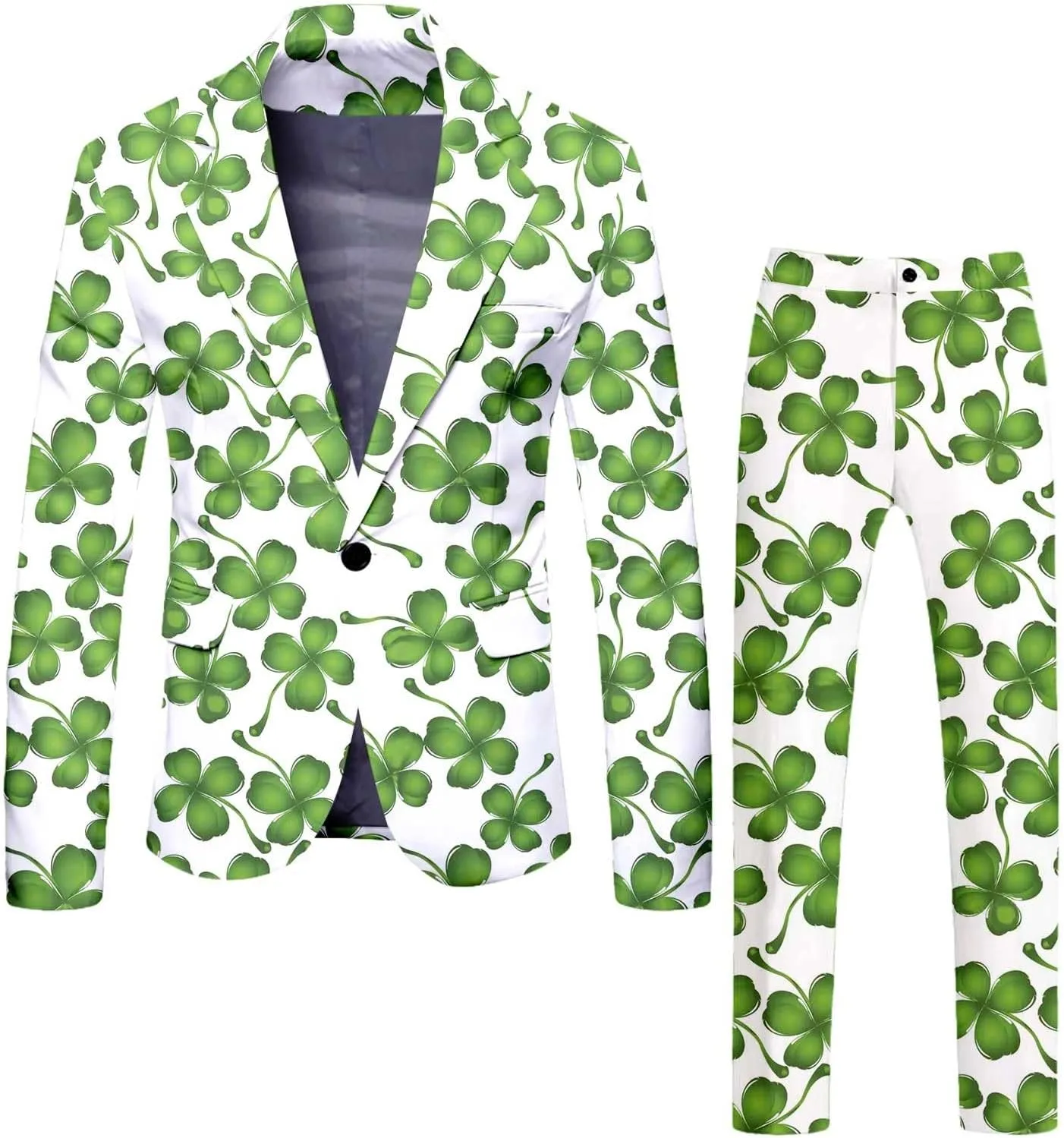 Men's Valentine's Day Slim Fit Suit 2 Piece One Button Jackets Pants Funny Printed Tuxedo Suits Sets