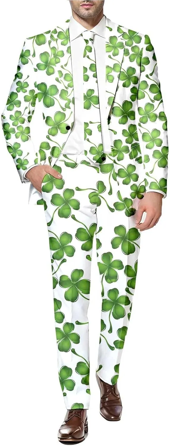 Men's Valentine's Day Slim Fit Suit 2 Piece One Button Jackets Pants Funny Printed Tuxedo Suits Sets
