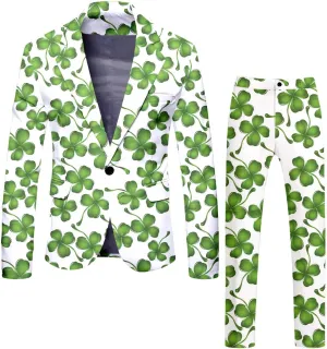 Men's Valentine's Day Slim Fit Suit 2 Piece One Button Jackets Pants Funny Printed Tuxedo Suits Sets