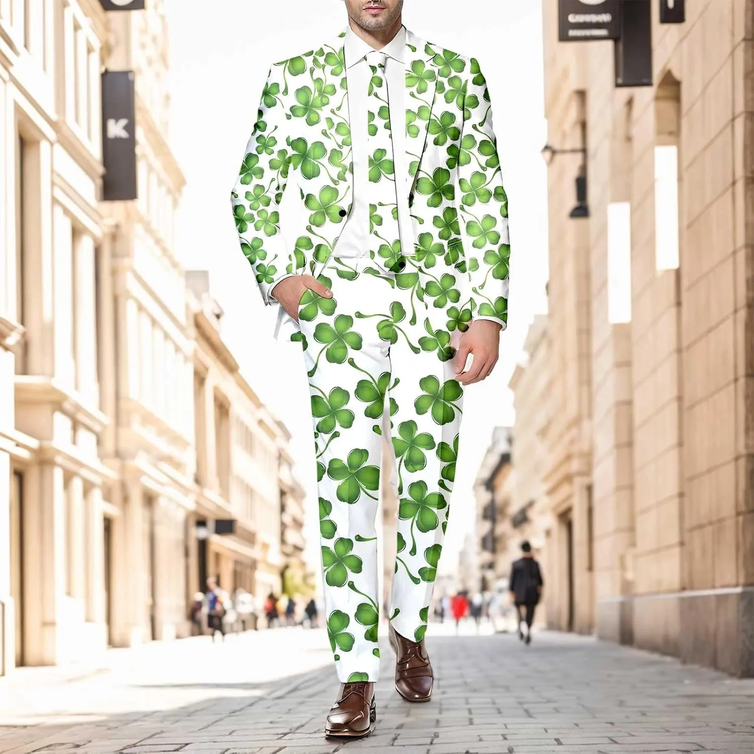 Men's Valentine's Day Slim Fit Suit 2 Piece One Button Jackets Pants Funny Printed Tuxedo Suits Sets