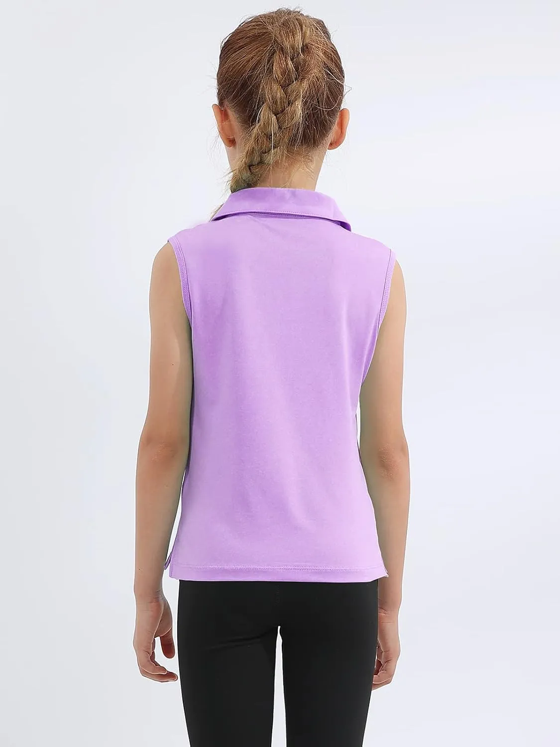 MERIABNY Girls Golf Polo Shirts Sleeveless V Neck Shirts for 5-12 Years