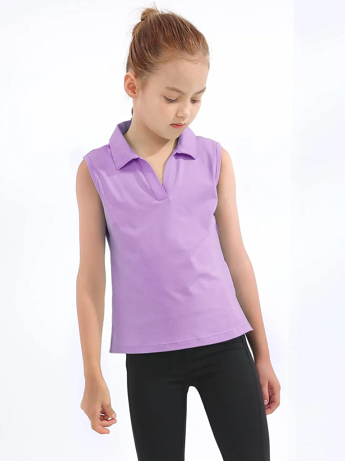 MERIABNY Girls Golf Polo Shirts Sleeveless V Neck Shirts for 5-12 Years