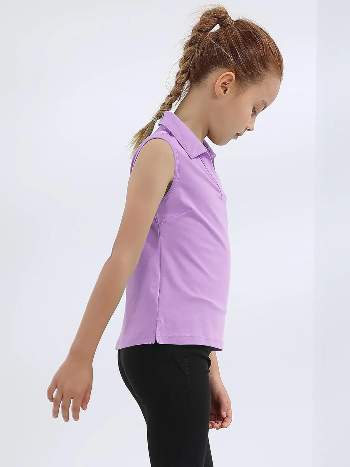 MERIABNY Girls Golf Polo Shirts Sleeveless V Neck Shirts for 5-12 Years