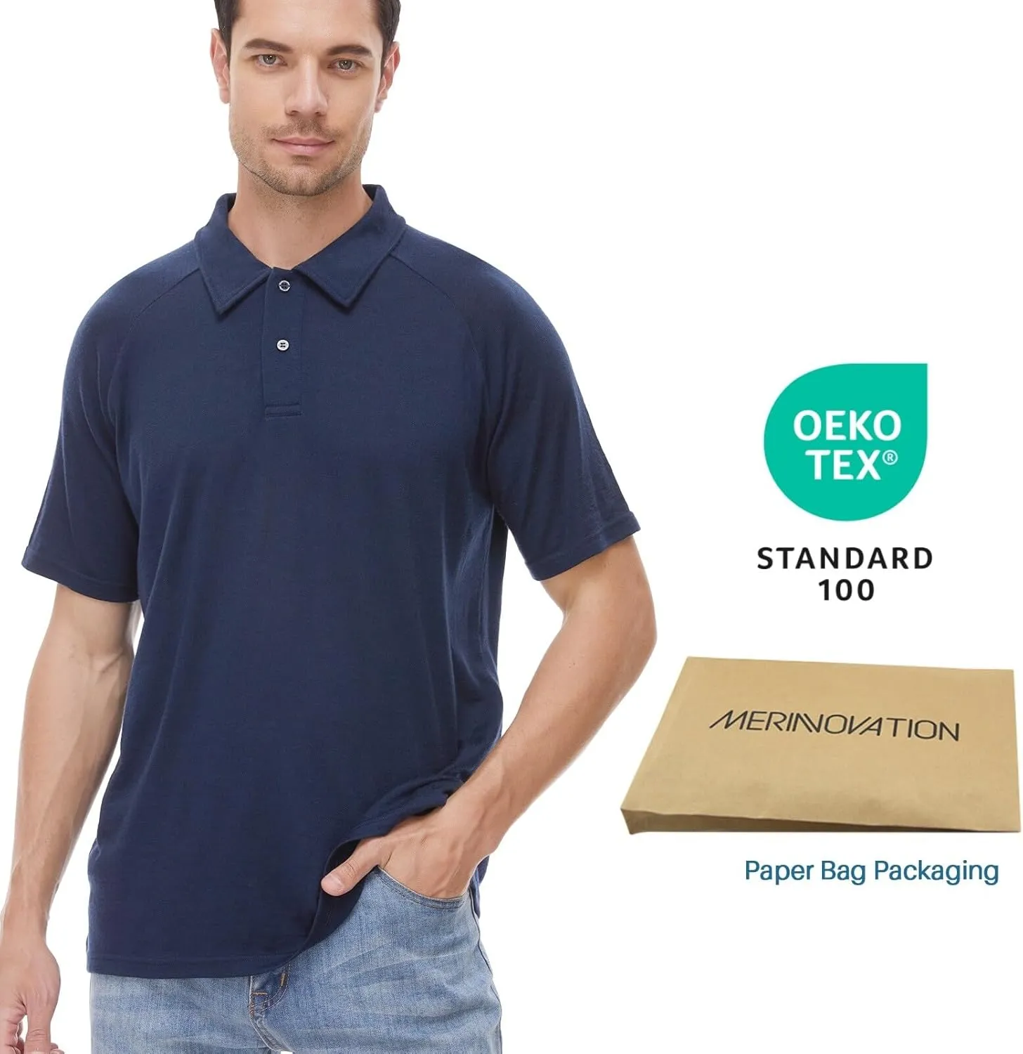 MERINNOVATION Merino Wool Polo Shirts Men - 100% Merino Wool Shirts for Men Short Sleeve Wicking Base Layer