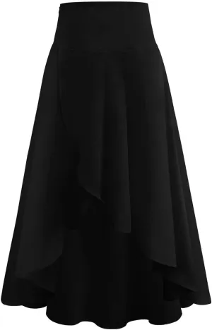 Midi Skirt for Women Summer High Waist Pleated A-Line Flowy Skirt Irregular Hem Ruffle Swing Tiered Long Beach Skirt